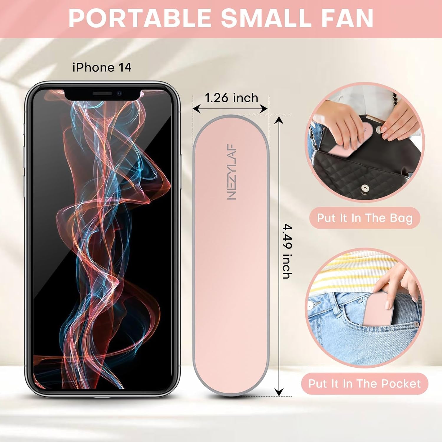 Portable Mini Handheld Fan, Small Rechargeable Personal Fan for 9-15 Hours Runtime, Pocket Design for Travel/Women Essentials/Vacation/Beach/Vacation/Airplane/Disney