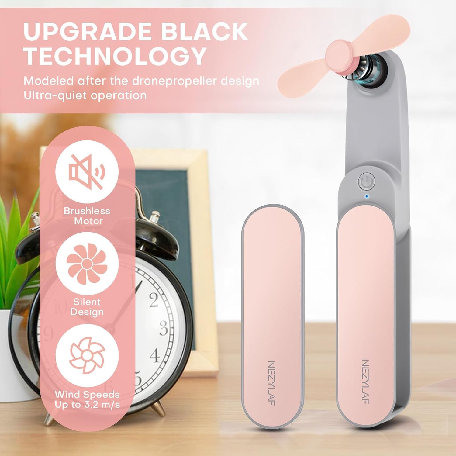 Portable Mini Handheld Fan, Small Rechargeable Personal Fan for 9-15 Hours Runtime, Pocket Design for Travel/Women Essentials/Vacation/Beach/Vacation/Airplane/Disney