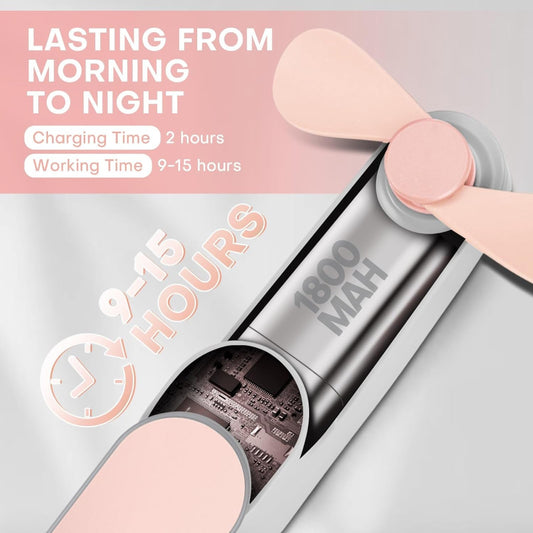 Portable Mini Handheld Fan, Small Rechargeable Personal Fan for 9-15 Hours Runtime, Pocket Design for Travel/Women Essentials/Vacation/Beach/Vacation/Airplane/Disney